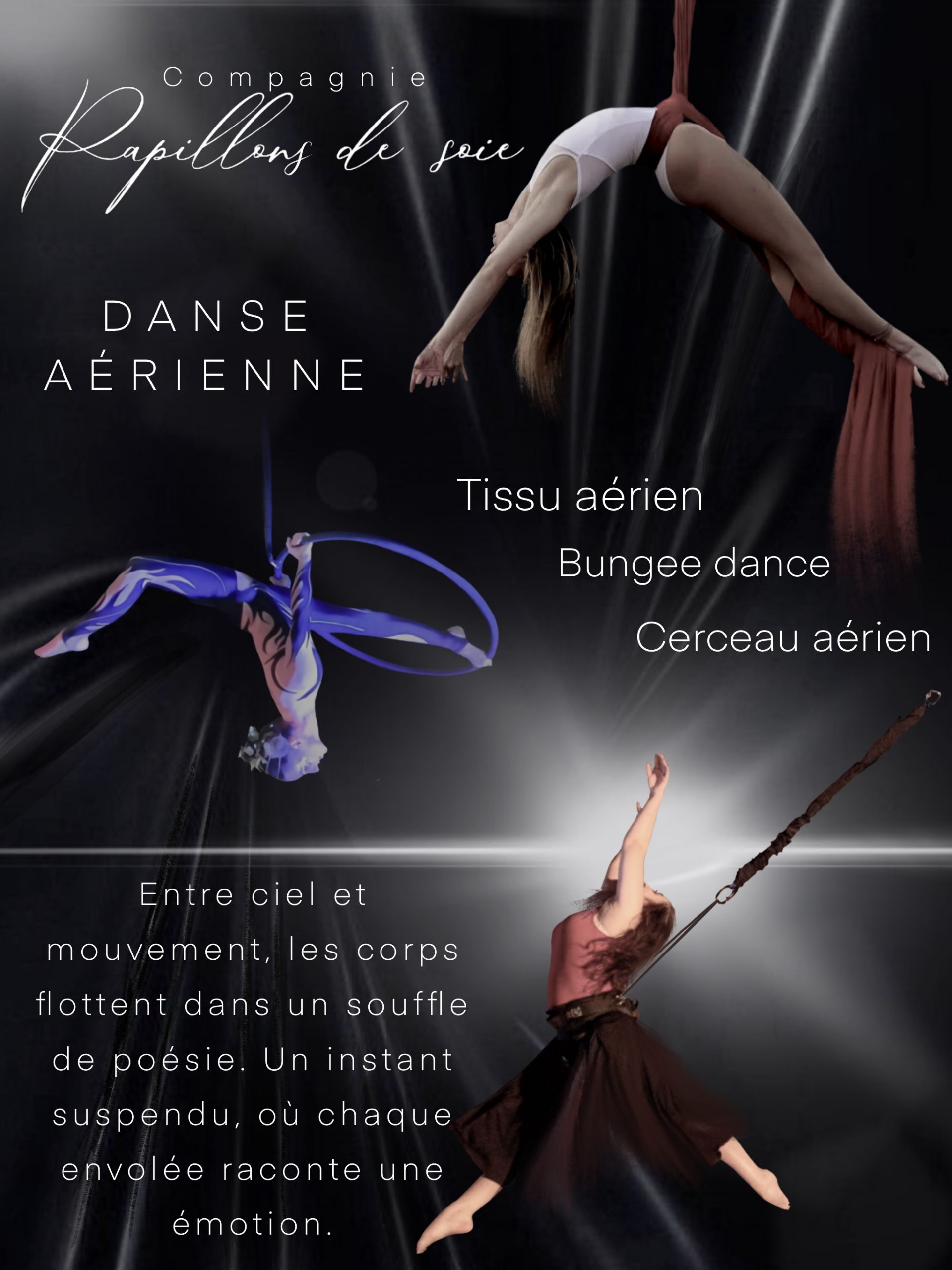 Danse aérienne, évènement, tissu aérien, bungee dance, cerceau aérien