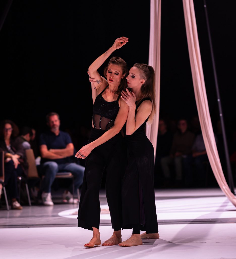 Tissu aérien, duo de danse aérienne