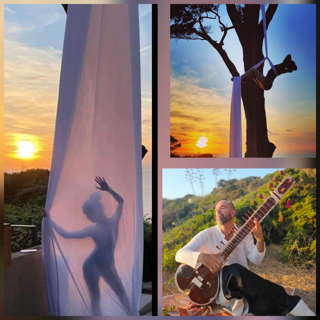 Danse aérienne, tissu aérien, sitar indien